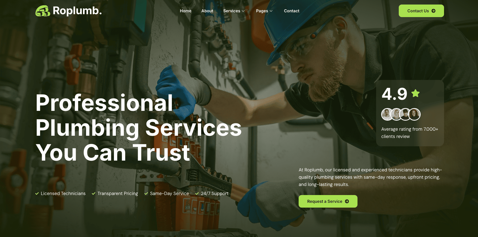 Professional contractor website design example
